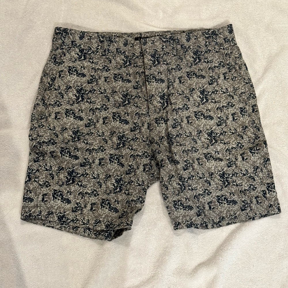 Theory Gray and Black Patterned Shorts